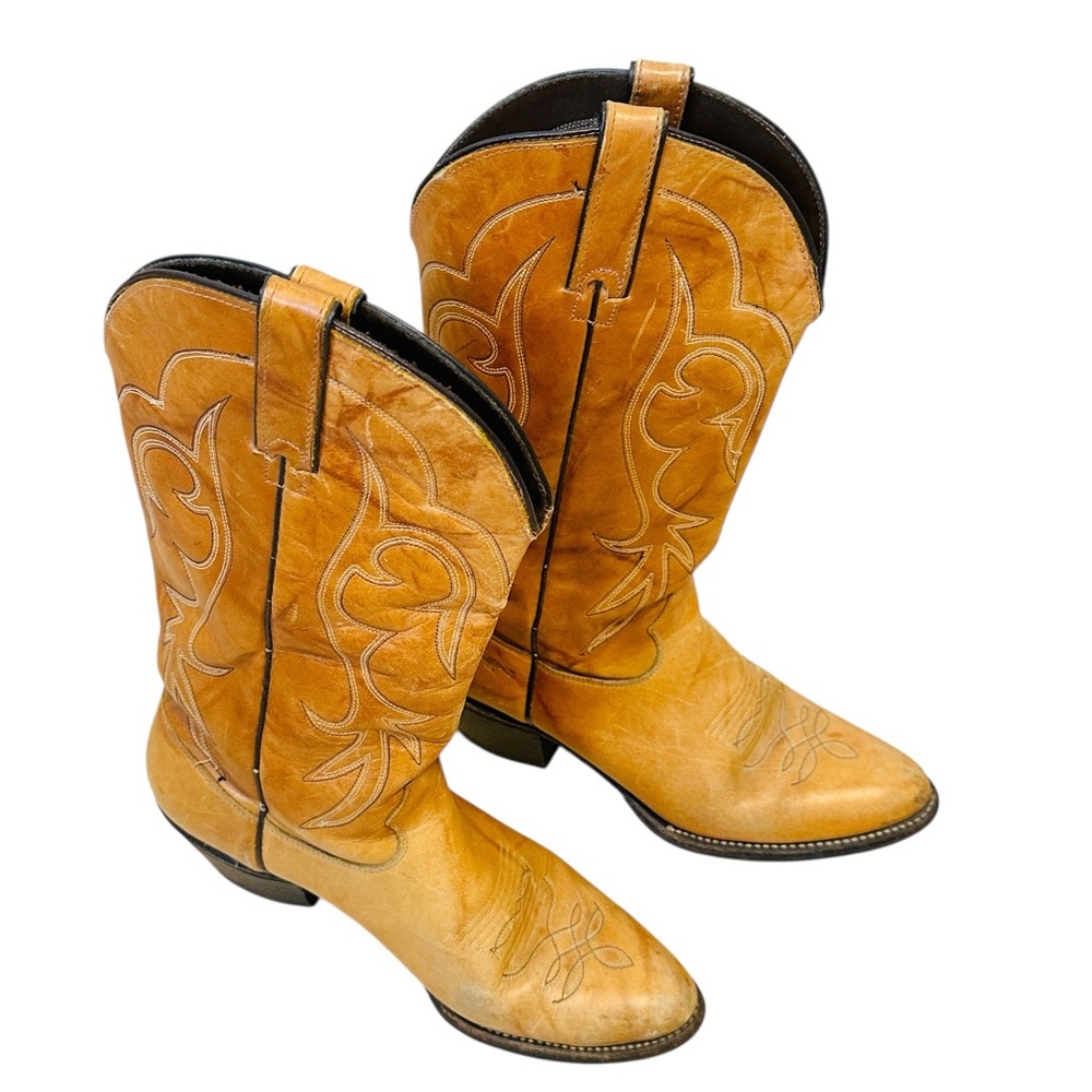 Vintage 80s Kenny Rogers Tan Leather Cowboy Boots